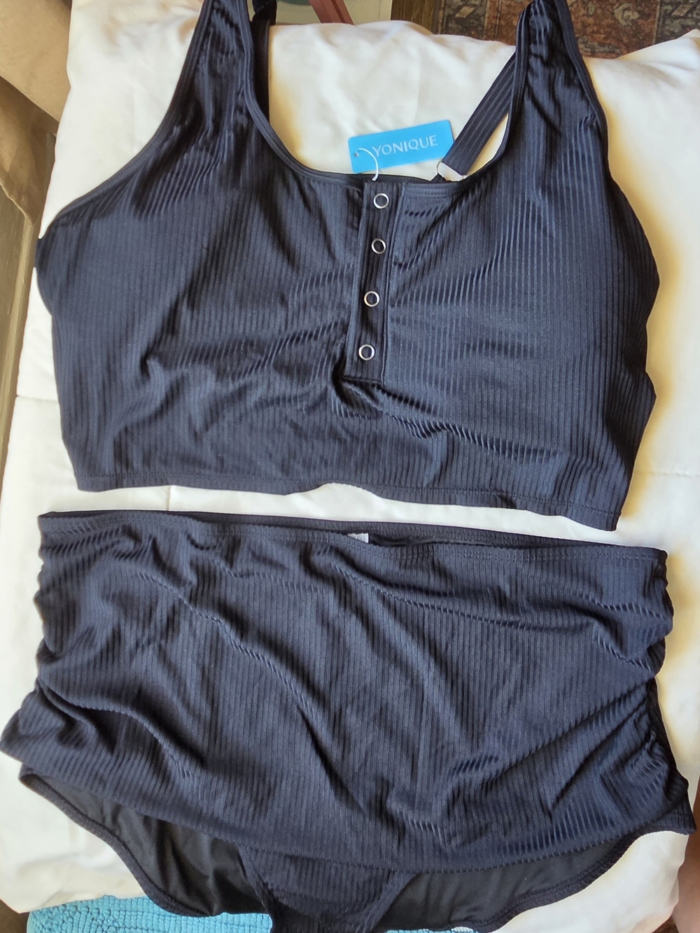 YONIQUE Black Ribbed High Waisted Bikini Set Plus Size 24W (NWT)